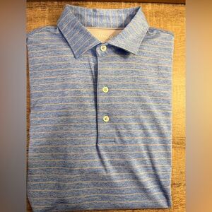 johnnie-O Blue and Tan Striped Polo Shirt
